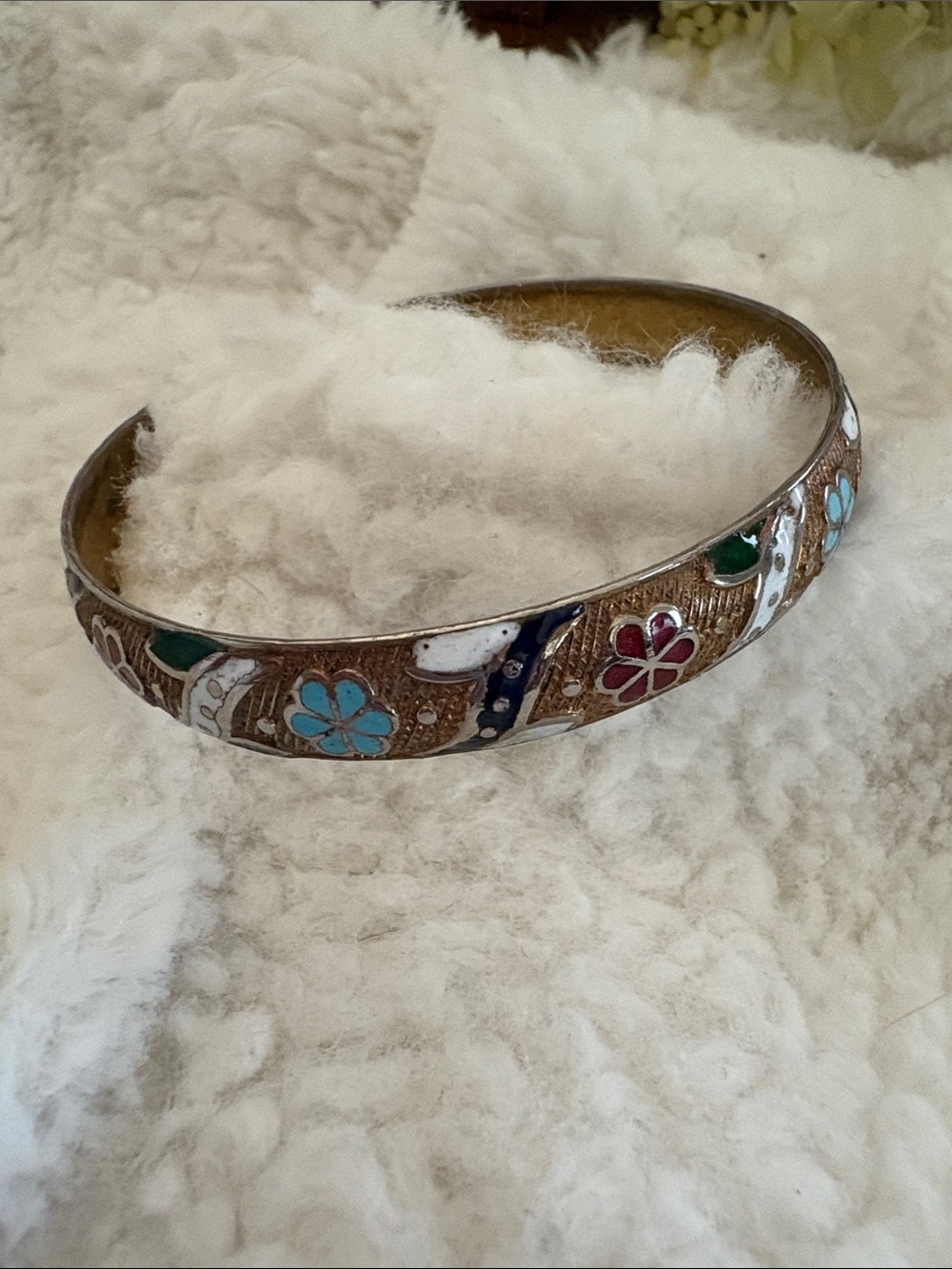 Gold-Tone Cloisonné Floral Bangle Bracelet